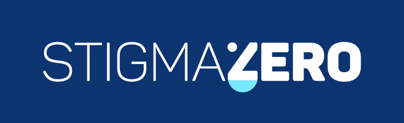 English Alt Text Short: StigmaZero logo on a dark blue background. Detailed: The company logo for "StigmaZero" set against a solid dark blue background. The word "STIGMA" is written in a thin, white sans-serif font, while "ZERO" appears in a bold, white sans-serif font. The letter "Z" features a styled light blue teardrop shape at its base with a white dot above it. Texte alternatif en français Court : Logo de StigmaZero sur fond bleu foncé. Détaillé : Le logo de l'entreprise « StigmaZero » présenté sur un fond bleu foncé uni. Le mot « STIGMA » est inscrit dans une police sans empattement blanche et fine, tandis que le mot « ZERO » est écrit dans une police sans empattement blanche et en gras. La lettre « Z » intègre une forme de goutte bleu clair à sa base, surmontée d'un point blanc.
